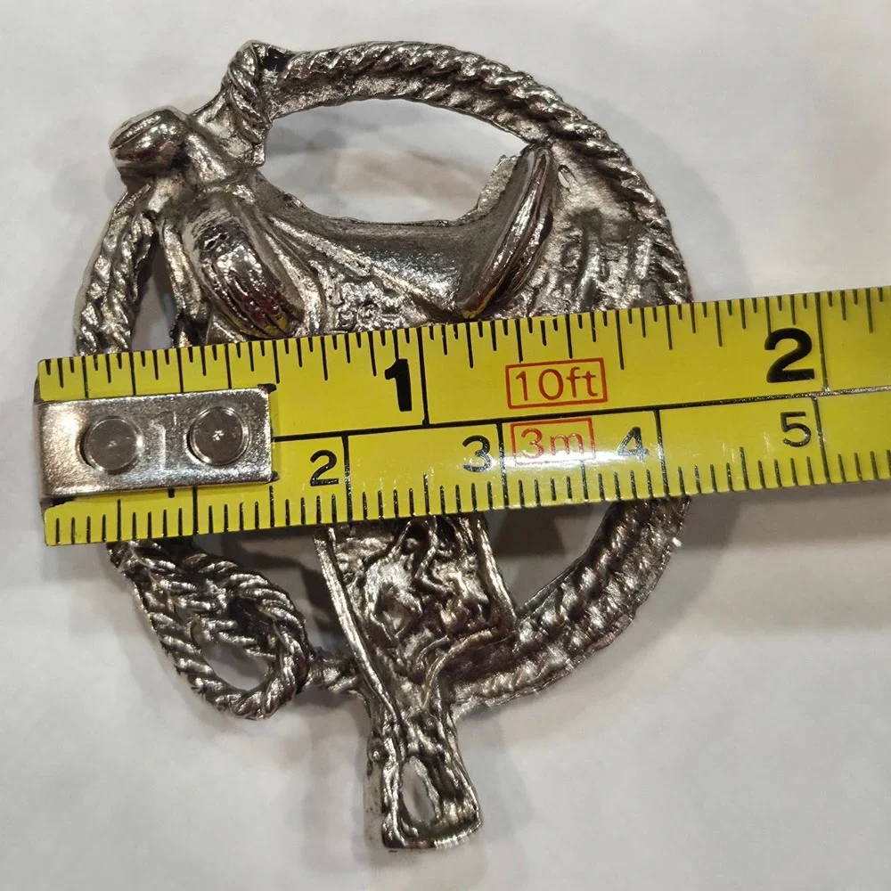Vintage Western Silver Tone Horse Saddle Lariat Rope Bolo Slide Wild Rag Ring